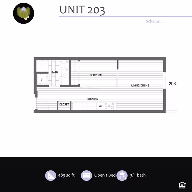 Open 1 Bed 302 floor plan